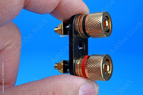 Foto A terminal through which a banana-type connector is connected to audio amplifiers