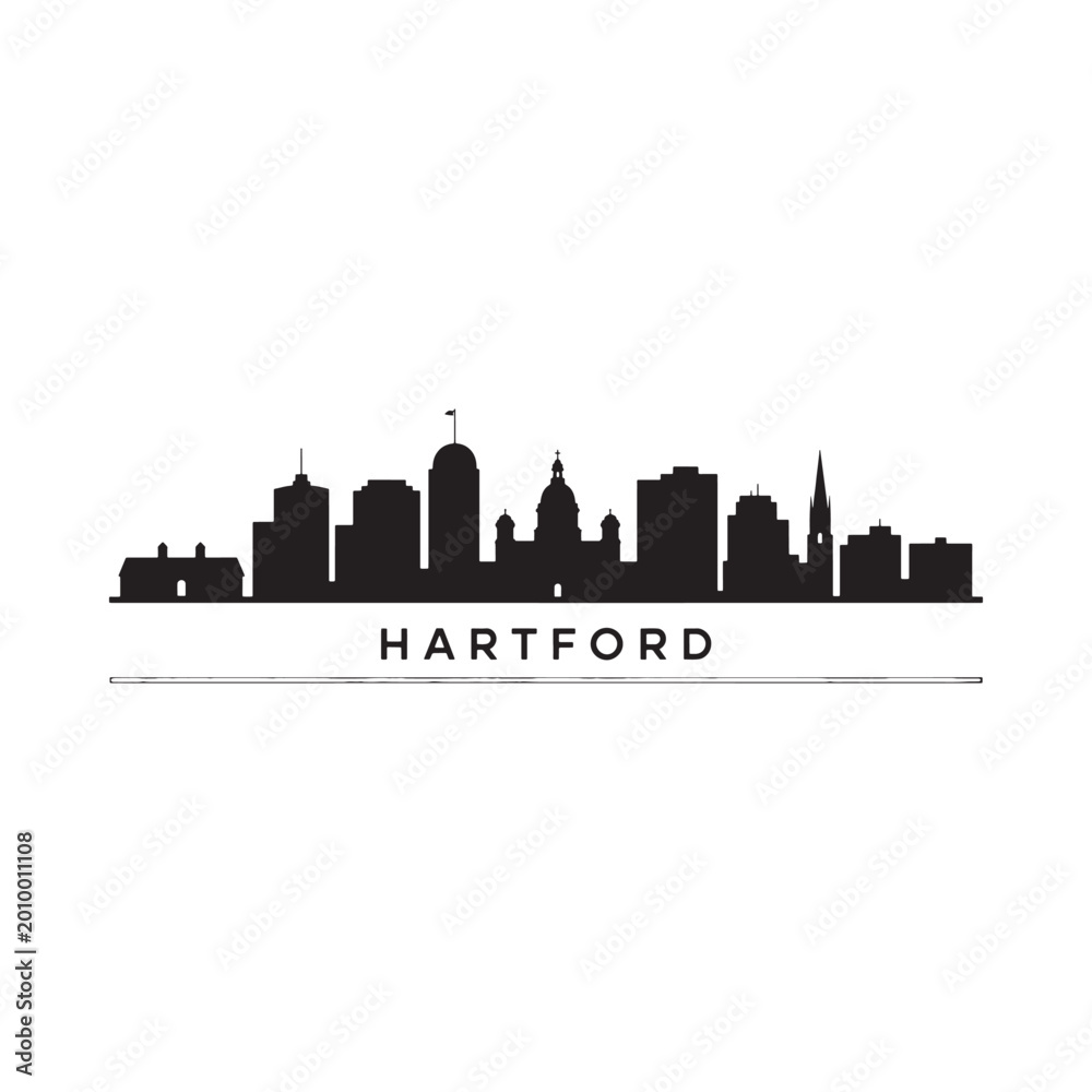 Obraz premium Hartford skyline silhouette with city name on white background