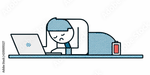 Schilderij op canvas tired person with laptop and low battery vector illustration