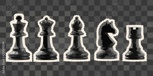 Photos chess pieces lineup on transparent background watercolor style