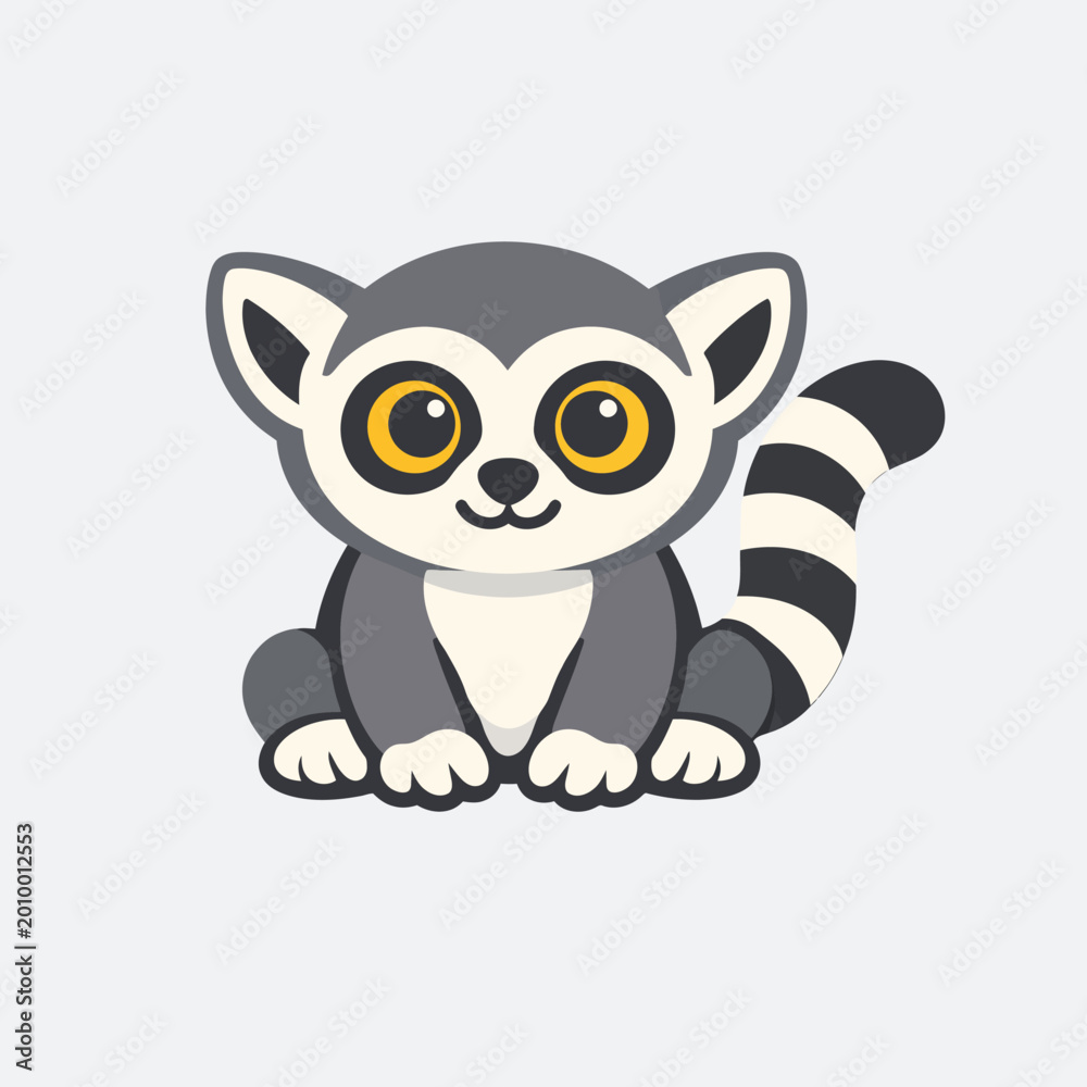 Naklejka premium Cute Minimalist Lemur Flat Vector Illustration