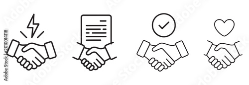 Quadro su tela Set of handshake icons representing business agreement contract success and part
