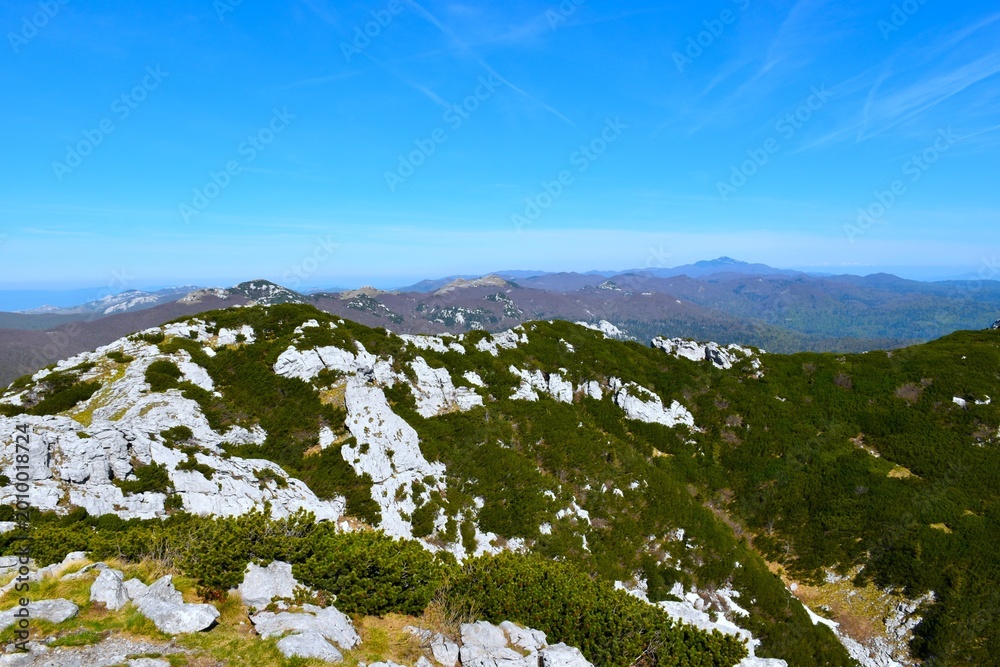 Fototapeta premium View from Veliki Risnjak mountain in Dinarides in Gorski Kotar, Croatia