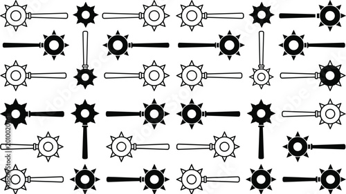 Quadro su tela Spiked Mace Weapon Icon Set with Medieval Club Designs in Line and Solid Styles