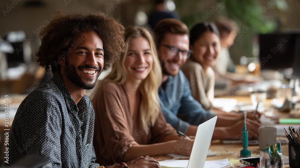 Obraz premium Diverse multicultural corporate team collaborating in an inclusive workplace environment. 