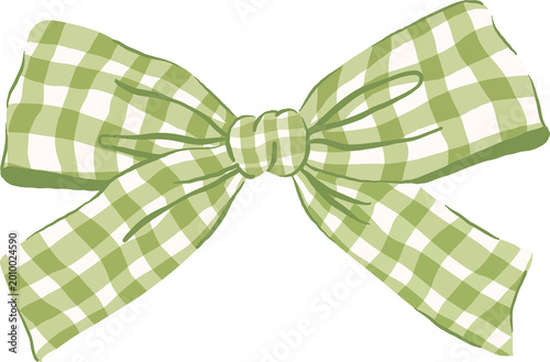 Foto Vintage Green Sage Gingham Bow Whimsical Illustraion