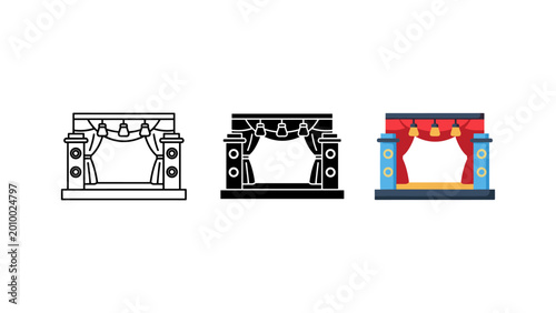 Vászonkép Theater stage icon set with performance venue performance illustration silhouett