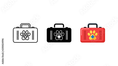 фотографія Veterinary first aid kit icon set with veterinary illustration silhouette emerge