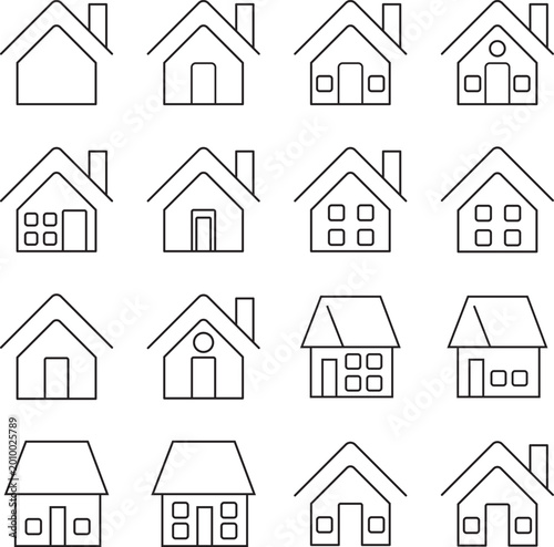 Collection home icons. House symbol. Set of real estate objects and houses black icons isolated on white background. Vector illustration.
