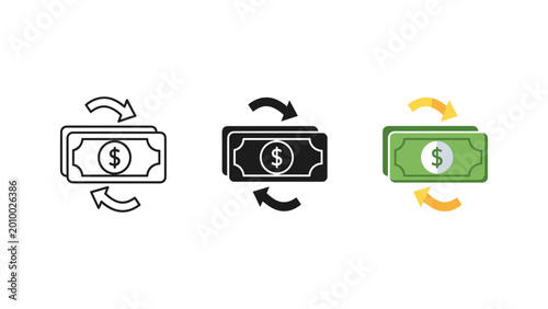 Fotografie Money transfer icon with rotating arrows, vector illustration representing money