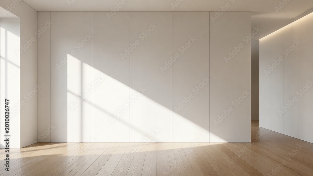 Fototapeta premium Minimal Interior with Dramatic Sunlight Triangle and Large Copy Space Background