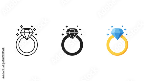 Diamond engagement ring icon set with engagement precious silhouette celebration