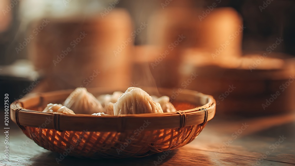 Fototapeta premium Steamed Dumplings in Basket.