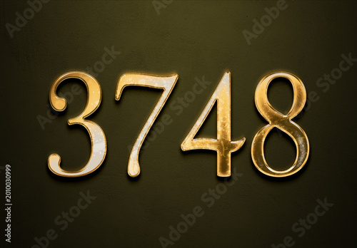 Old gold effect of 3748 number with 3D glossy style Mockup.	