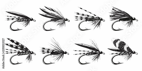 fishing flies collection detailed illustration on white background