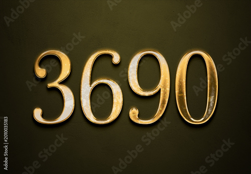 Old gold effect of 3690 number with 3D glossy style Mockup.	
