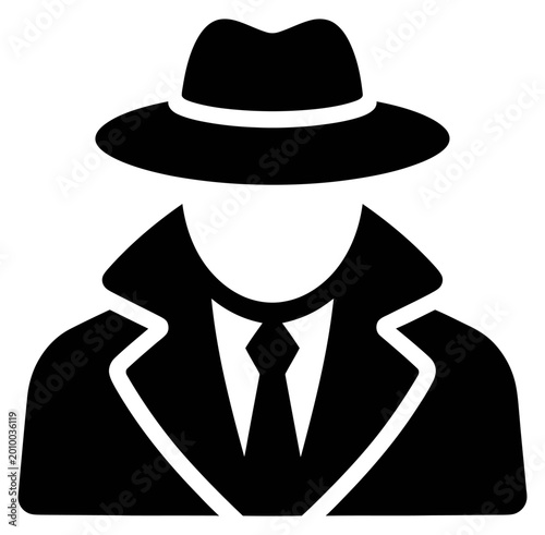 Photos Anonymous man in hat and trench coat, secret agent or detective, flat design vec