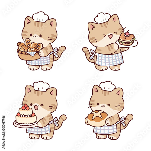 Photos Cat baking pastry chef baker cake bread sweet cute chibi kitten animal character