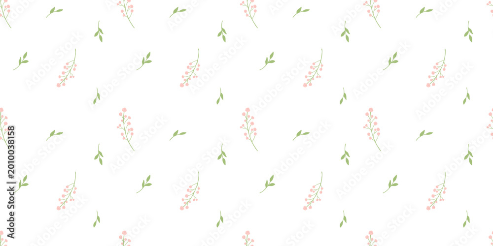 Fototapeta premium Seamless simple floral pattern with tiny flowers on beige background. Vector ditsy print for textiles, vintage wallpaper, and fabric design, minimal blossom