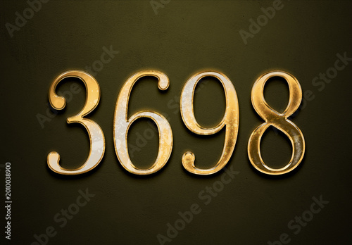 Old gold effect of 3698 number with 3D glossy style Mockup.	