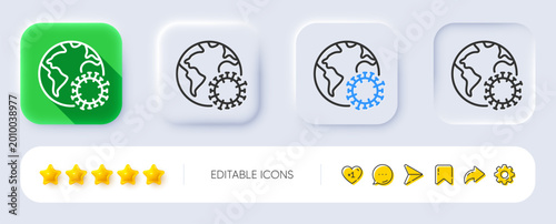 Coronavirus pandemic line icon. Neumorphic, Flat shadow, 3d buttons. Covid-19 global virus sign. Corona virus symbol. Line coronavirus icon. Social media icons. Vector
