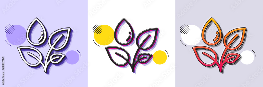 Fototapeta premium Plants watering line icon. Halftone dotted pattern. Gradient icon with grain shadow. Leaves dew sign. Environmental care symbol. Line plants watering icon. Various designs. Vector