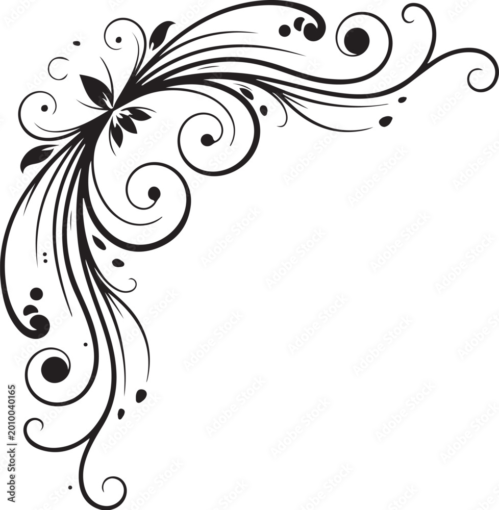 Fototapeta premium Black floral swirl vector, ornate border design, elegant illustration, decorative frame element