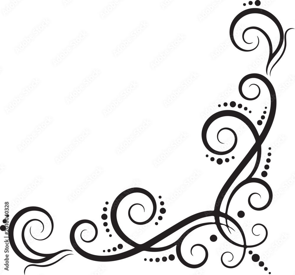 Fototapeta premium Black swirling floral border, elegant vector frame, decorative scroll design, ornate corner element