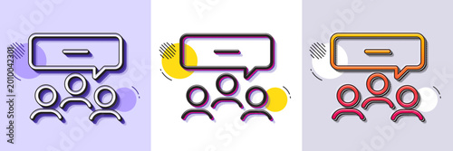 Meeting line icon. Halftone dotted pattern. Gradient icon with grain shadow. Discussion or consultation sign. People communication management symbol. Line meeting icon. Various designs. Vector