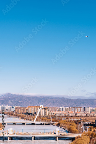 Obraz na plátne Scenery of Matouqin Bridge and New district in Hohhot, Inner Mongolia, China