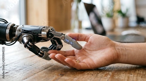 Robotic Hand Touching Human Palm for Future Technology and AI Collaboration