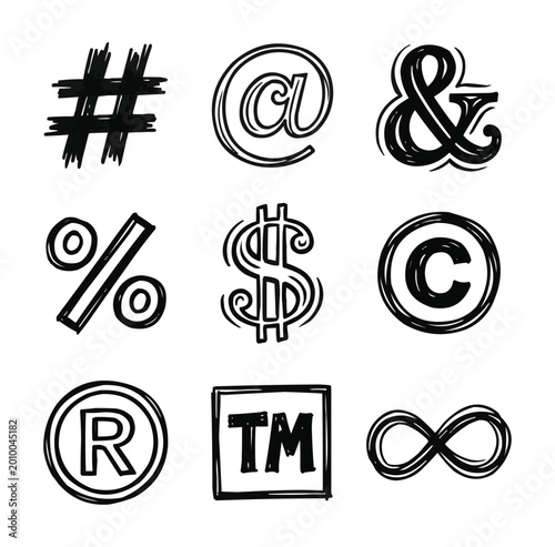 Special Characters and Typography Symbol Icon Set, Text Signs