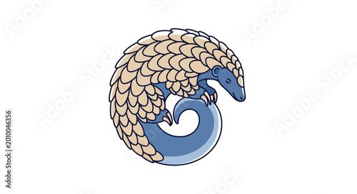 Photos Cute Cartoon Pangolin Curled Up, Isolated on White Background