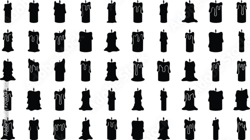 Schilderij op canvas Melting candle silhouettes with dripping wax and flickering flames for ritual an