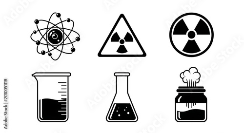 Set of four hazard and science icons