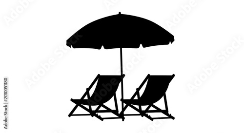 Two deck chairs under a beach umbrella icon