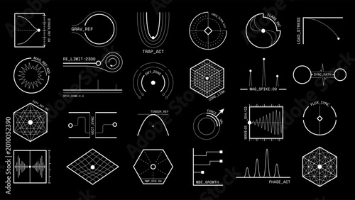 Fotografie Technical micrographics set with schematic diagrams and abstract symbols