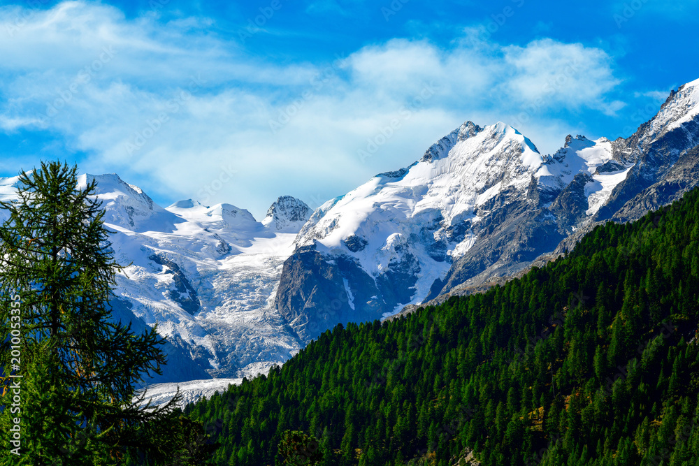 Obraz premium Der majestätische Morteratschgletscher im Berninamassiv der Schweizer Alpen