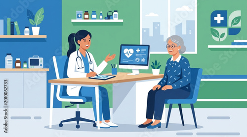 Female doctor and senior woman consultation.