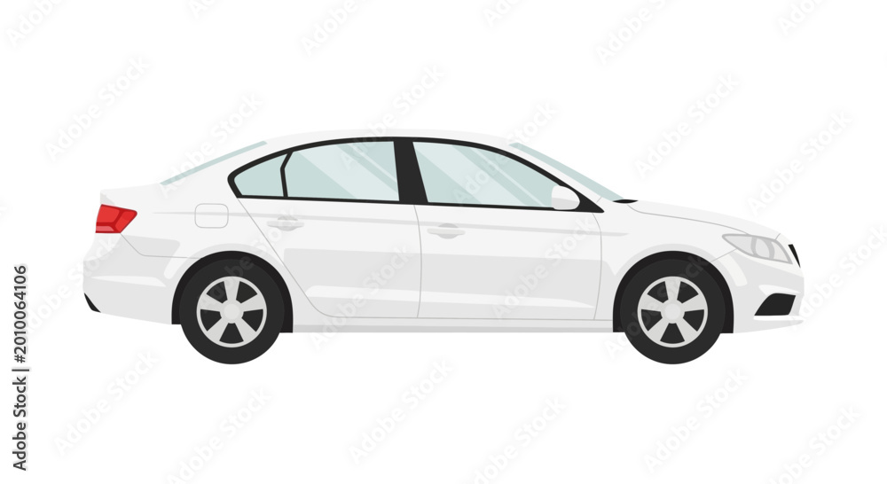 Obraz premium White sedan car illustration on isolated background for design projects