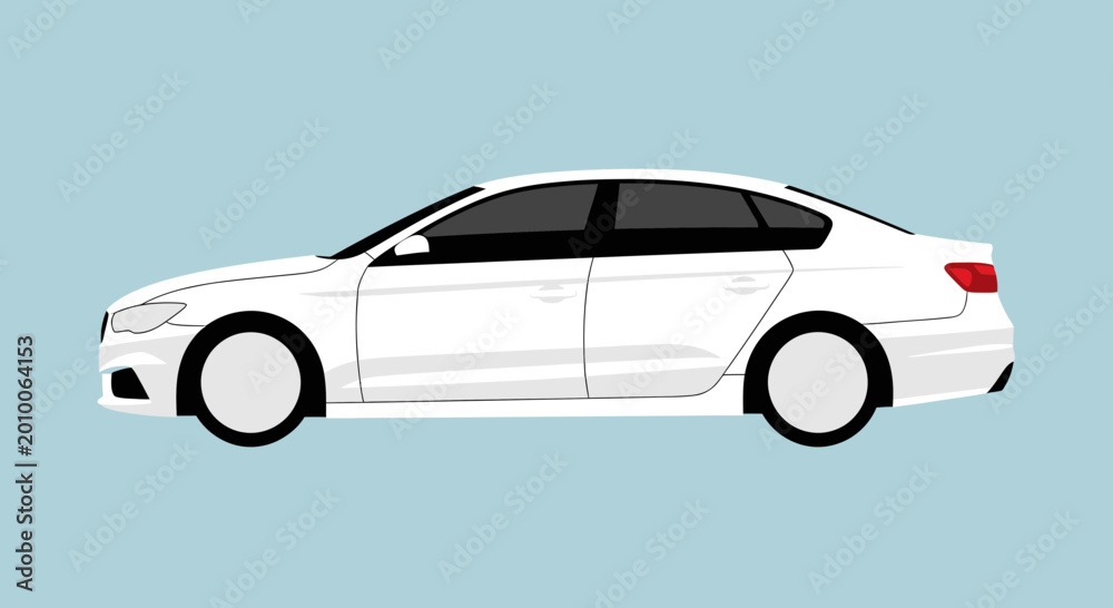 Fototapeta premium White sedan car illustration on light blue background isolated for design