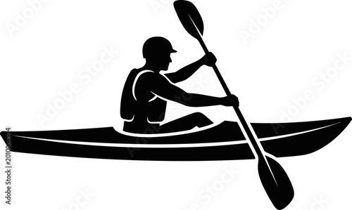 Foto Man kayaking on water with paddle in hand outdoors recreational activity