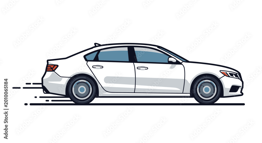 Naklejka premium White sedan car in motion against a white background vector illustration