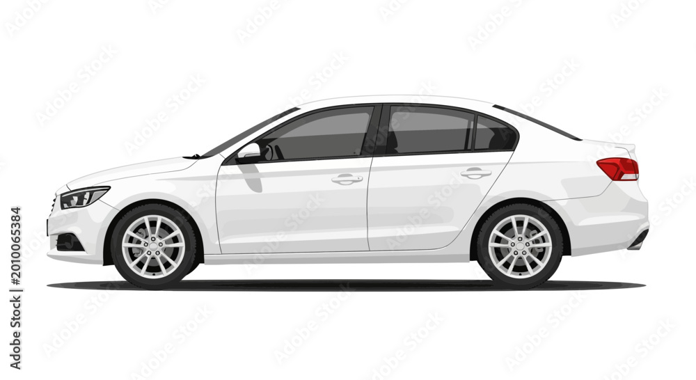 Naklejka premium White sedan car isolated on white background for design and commercial uses