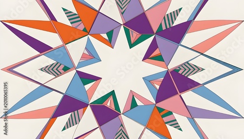 Abstract Geometric Kaleidoscope Pattern with Colorful Triangles in Retro Mid-Century Modern Style