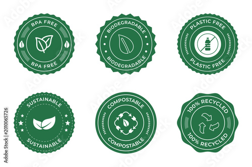 Eco-Friendly Certification Seal Set - Sustainable Green Product Badges for BPA Free, Biodegradable, Plastic Free, Compostable, and 100% Recycled Stamps Packaging Labels