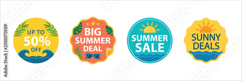 Summer sale badges collection with sun and beach elements
