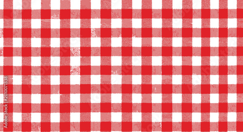 Bright red and white checkered vector graphic illustration featuring a classic picnic table cloth design pattern