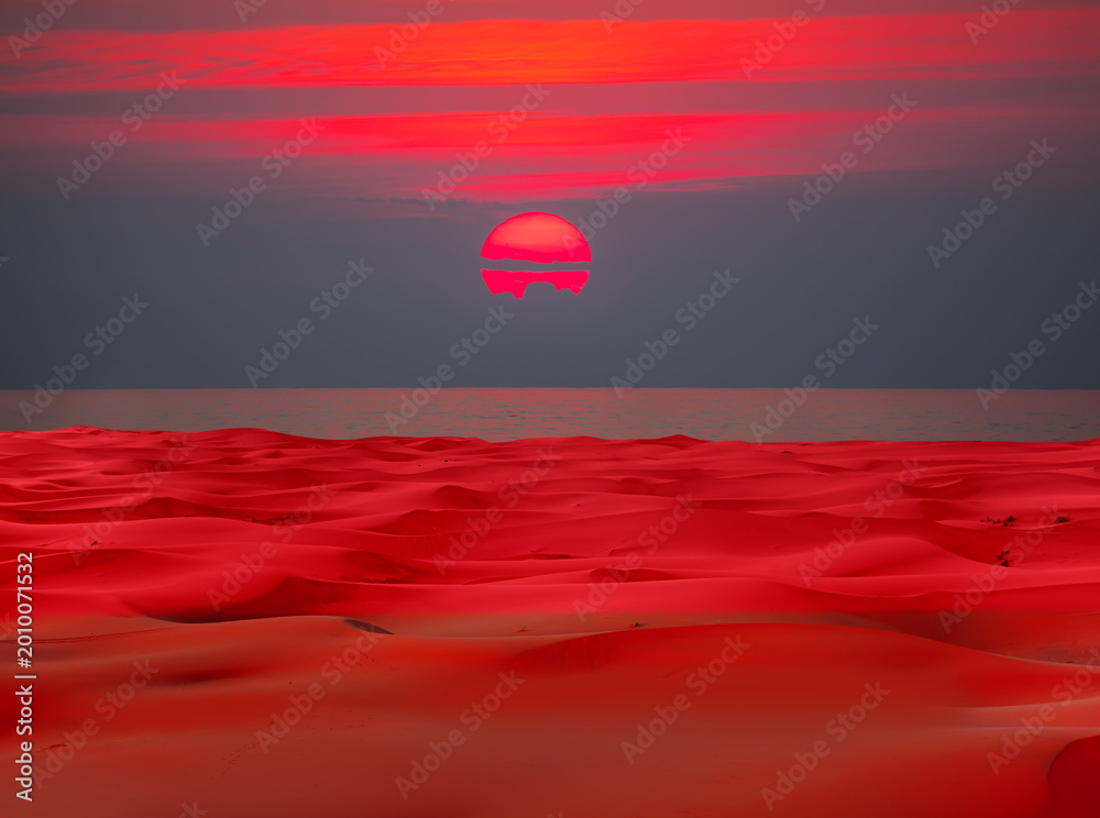 Fototapeta premium Sahara desert with Atlantic ocean meets near coast - Morocco, North Africa