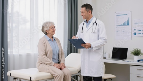 Medical consultation with senior woman and doctor